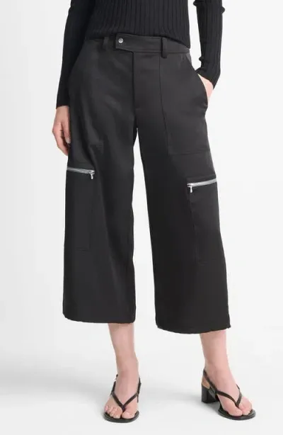 Vince Satin Parachute Crop Wide Leg Pants In Black