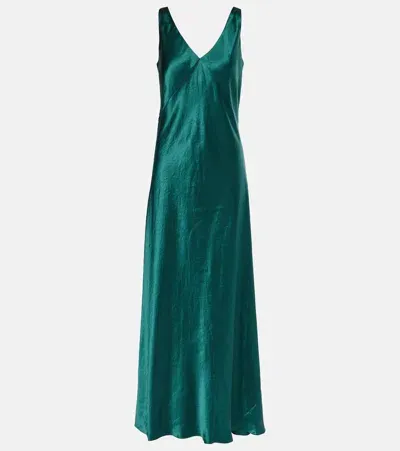 Vince V-neck Satin Maxi Slipdress In Green