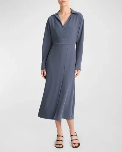 Vince Shaped Collar Dolman-sleeve Midi Dress In Dark Water