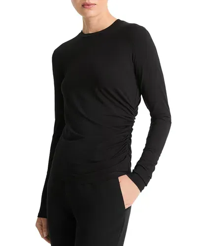 Vince Side Drape Long Sleeve Crewneck Tee In Black