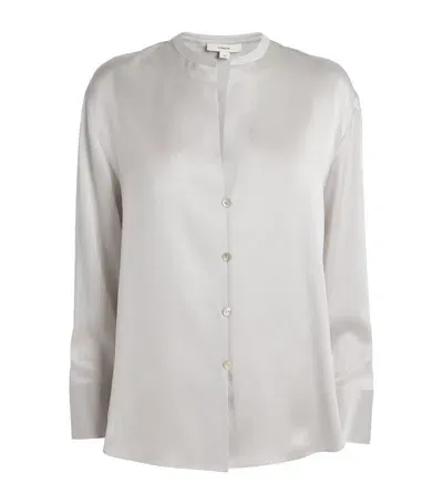 Vince Silk Collarless Shirt In White