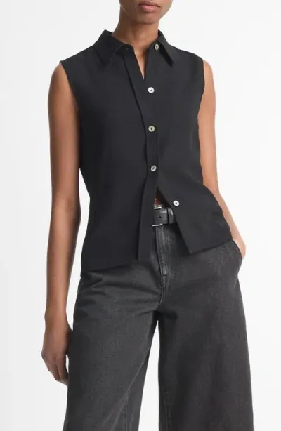 Vince Sleeveless Button-up Shirt In Black