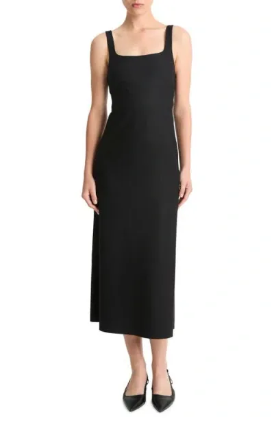 Vince Square Neck Crossover Detail Virgin Wool Blend Dress In Black