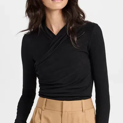 Vince Long-sleeve Faux-wrap Top In Black