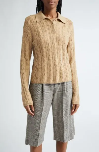 Vince Cable Knit Polo Sweater In Cashew