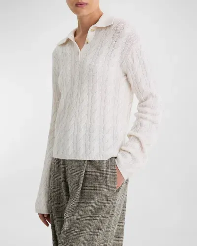 Vince Wool And Cashmere Cable-knit Polo Sweater In Off White