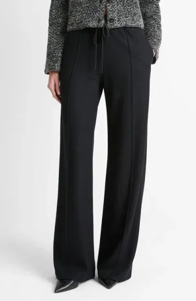 Vince Wool Blend Pull-on Wide Leg Drawstring Pants In Black