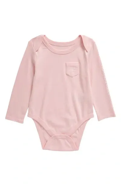 Vineyard Vines Babies'  Whale Pocket Long Sleeve Pima Cotton Bodysuit In Flamingo