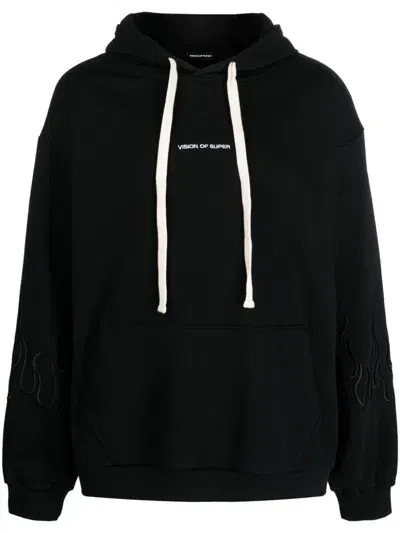 Vision Of Super Cotton Sweatshirt With Flame Embroidery In Black