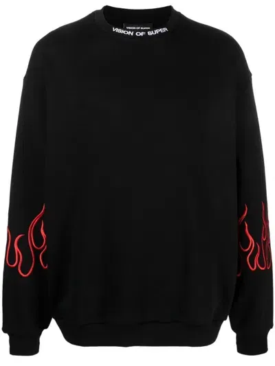 Vision Of Super Cotton Sweatshirt With Flame Print In Black