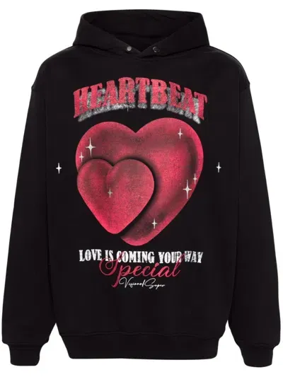 Vision Of Super Heartbeat-print Hoodie In Black