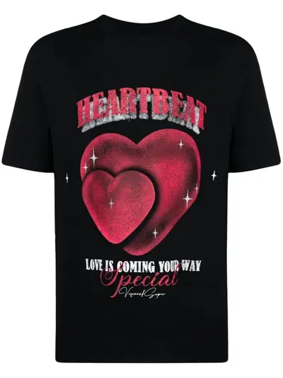 Vision Of Super Heartbeat-print T-shirt In Black