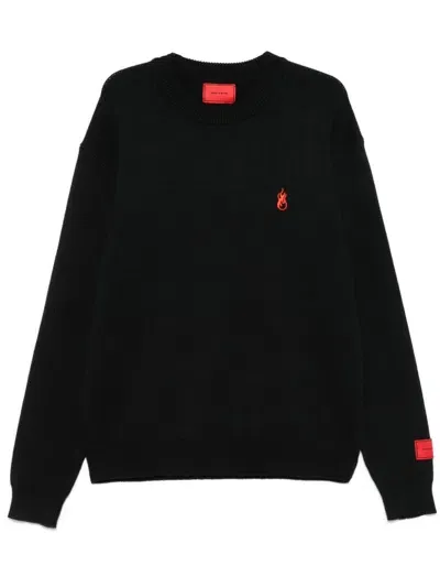 Vision Of Super Red-flame Logo-print Sweater In Black