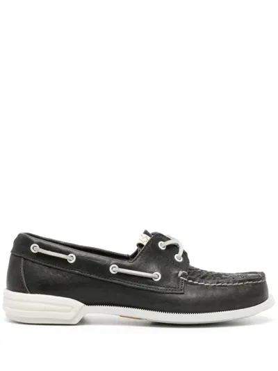 Visvim Americana Leather Boat Shoes In Blue