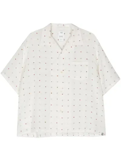 Visvim White Geometric-embroidered Silk Shirt In Nude