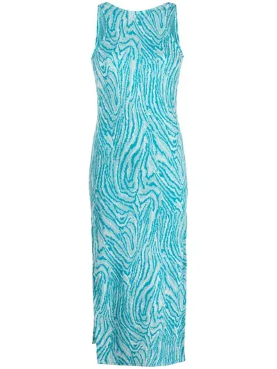 Vitelli Calves Flow Jacquard Scoop Back Maxi Dress In J7 Turquoise/ Acquamarine