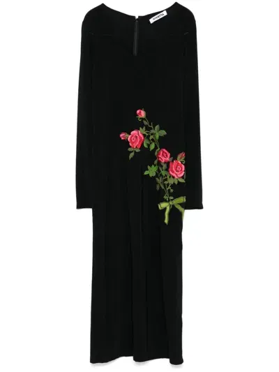 Vivetta Floral-embroidered Midi Dress In Black