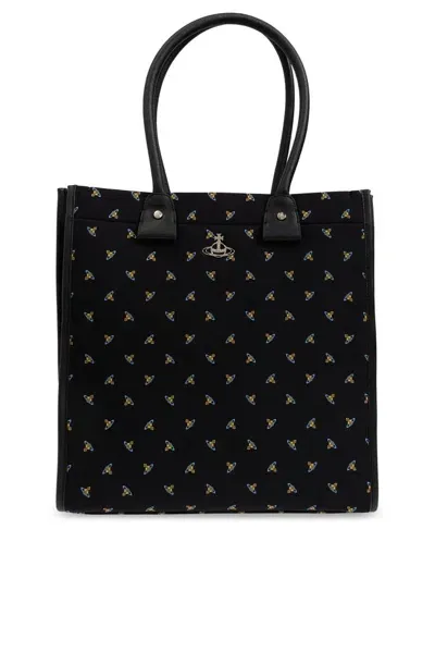 Vivienne Westwood Allover Orb Tote Bag In Black