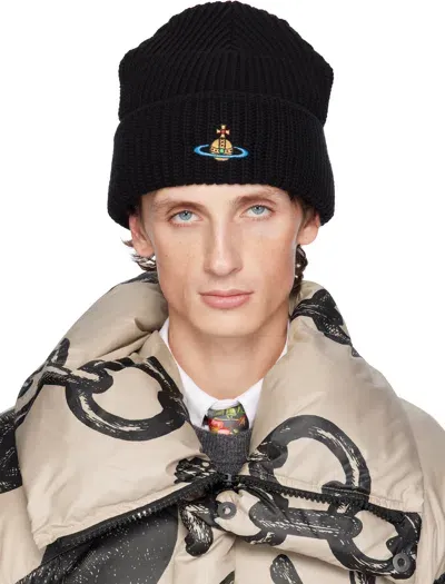 Vivienne Westwood Black Sporty Beanie In Aw24-n401