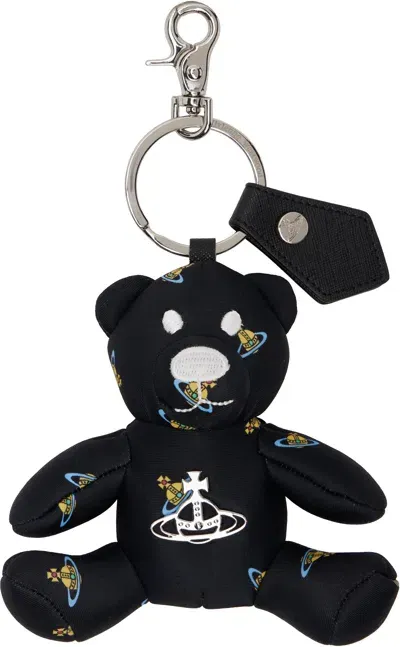 Vivienne Westwood Black Teddy Bear Keychain In Gold