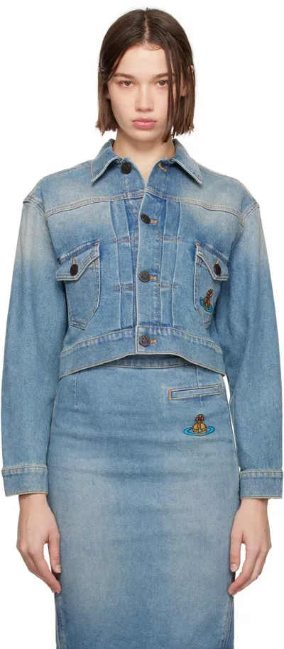 Vivienne Westwood Blue Cropped Marlene Denim Jacket In K404 Blue