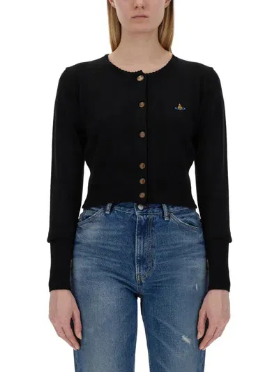 Vivienne Westwood Orb Embroidered Cropped Cardigan In Black