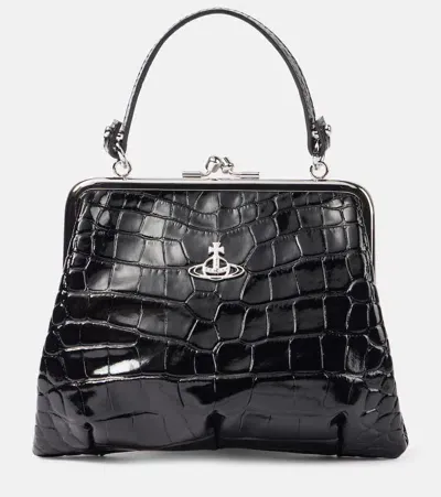 Vivienne Westwood Granny Frame Leather Tote Bag In Black