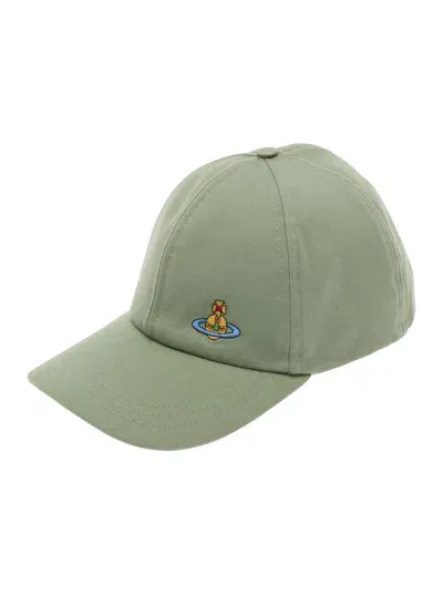 Vivienne Westwood Green Baseball Cap With Orb Embroidery In Cotton Man In Grey