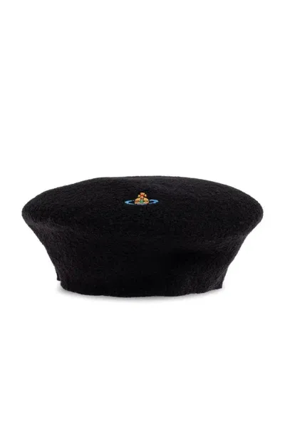 Vivienne Westwood Logo Embroidered Beret In Black