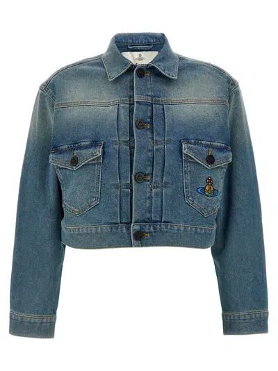 Vivienne Westwood 'marlene' Jacket Chest Pockets Cropped Length In Blue