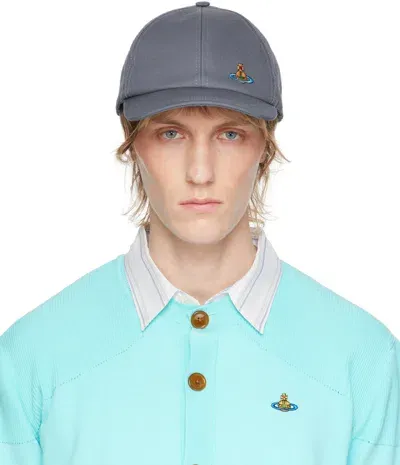 Vivienne Westwood Navy Embroidered Cap In Denim Blue