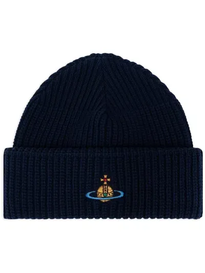 Vivienne Westwood Orb-embroidered Beanie In Black Fabric