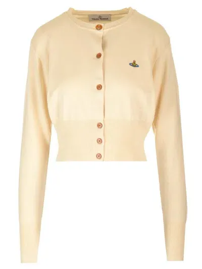 Vivienne Westwood Orb Embroidered Knit Cardigan In Beige