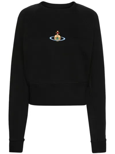 Vivienne Westwood Orb-logo-embroidery Cotton Sweatshirt In Black