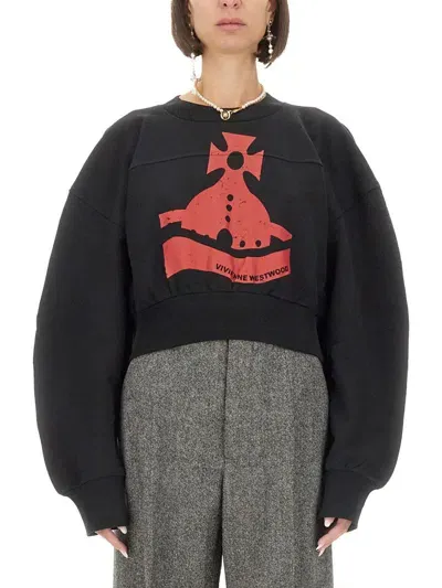 Vivienne Westwood Sunken Orb Jersey Crop Sweatshirt In Black