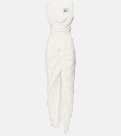 Vivienne Westwood Panther Gathered Asymmetric Maxi Dress In White