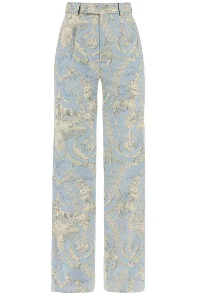 Vivienne Westwood Ray Printed High-rise Cotton Flared Pants In Blue,multi