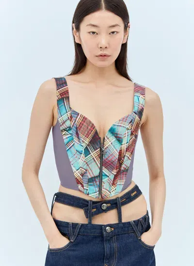 Vivienne Westwood Tartan Virgin Wool Corset In Blue