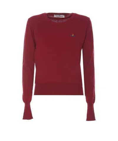 Vivienne Westwood Orb Embroidered Knit Jumper In Rojo Oscuro