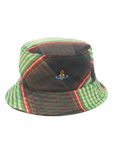 Vivienne Westwood Orb-embroidered Tartan Bucket Hat In Multicolor