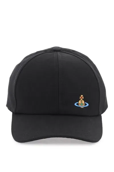 Vivienne Westwood Uni Colour Baseball Cap With Orb Embroidery In Nero