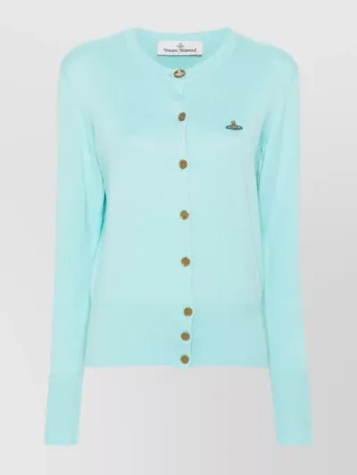 Vivienne Westwood Orb-embroidered Cotton Cardigan In Baby Blue