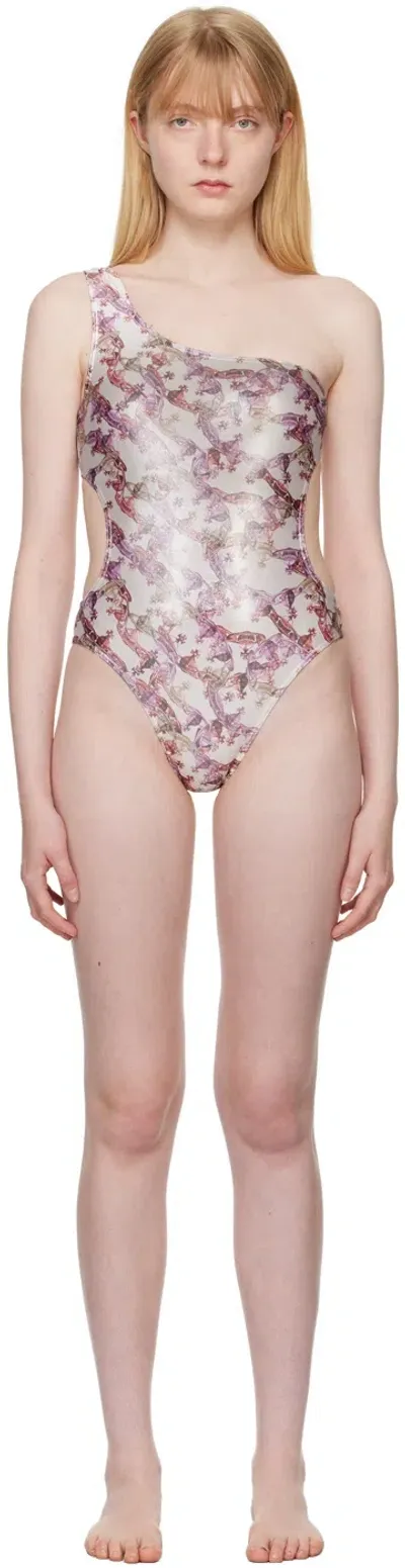 Vivienne Westwood Orb Logo-print Laminated Swimsuit In Neutrals