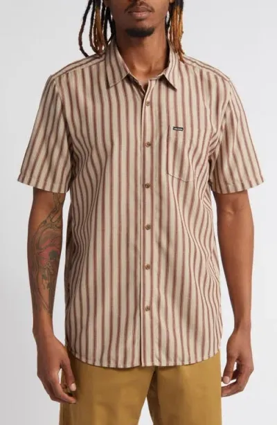 Volcom Arvostripe Short Sleeve Button-up Shirt In Light Khaki