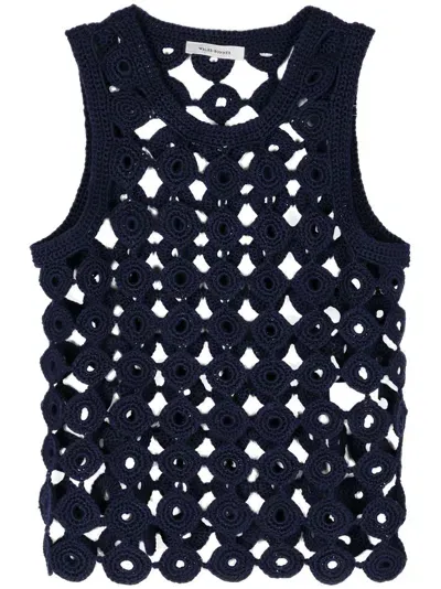 Wales Bonner Stanza Open-knit Cotton Vest In Blue