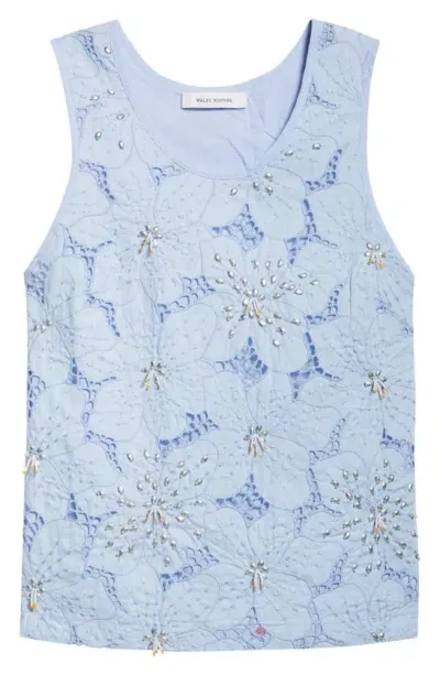 Wales Bonner Constellation Embellished Floral Lace Tank In Blue