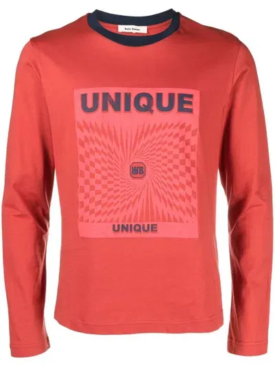 Wales Bonner Unique-print Organic-cotton Long-sleeved T-shirt In Red