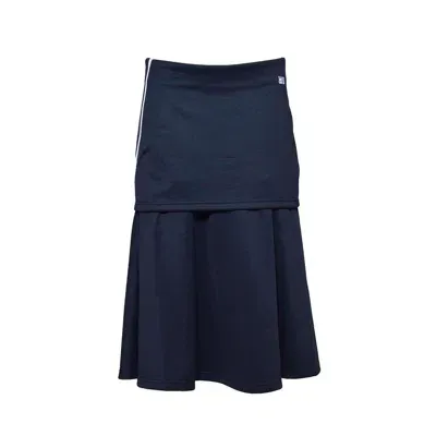 Wales Bonner Mantra Flared Hem Midi Tiered Skirt In Navy