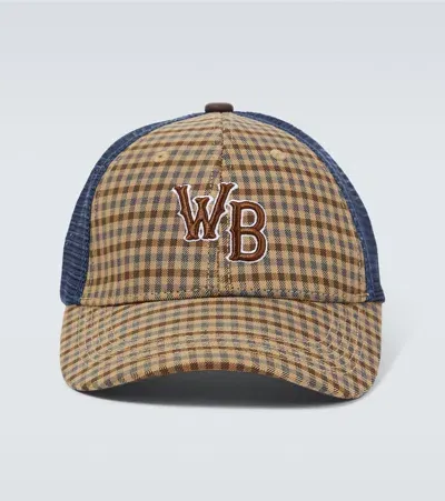 Wales Bonner Original Monogram Checked Baseball Cap In Brown