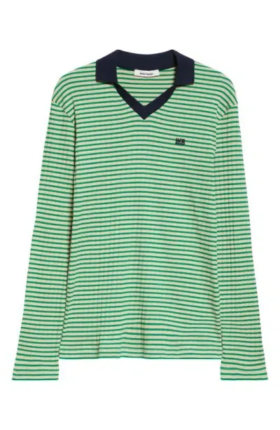 Wales Bonner Sonic Striped Cotton-blend Polo Shirt In Ivory Green